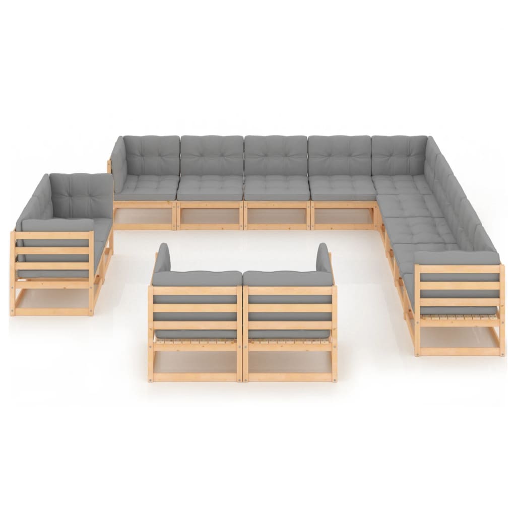 13-tlg. Garten-Lounge-Set mit Kissen Kiefer Massivholz